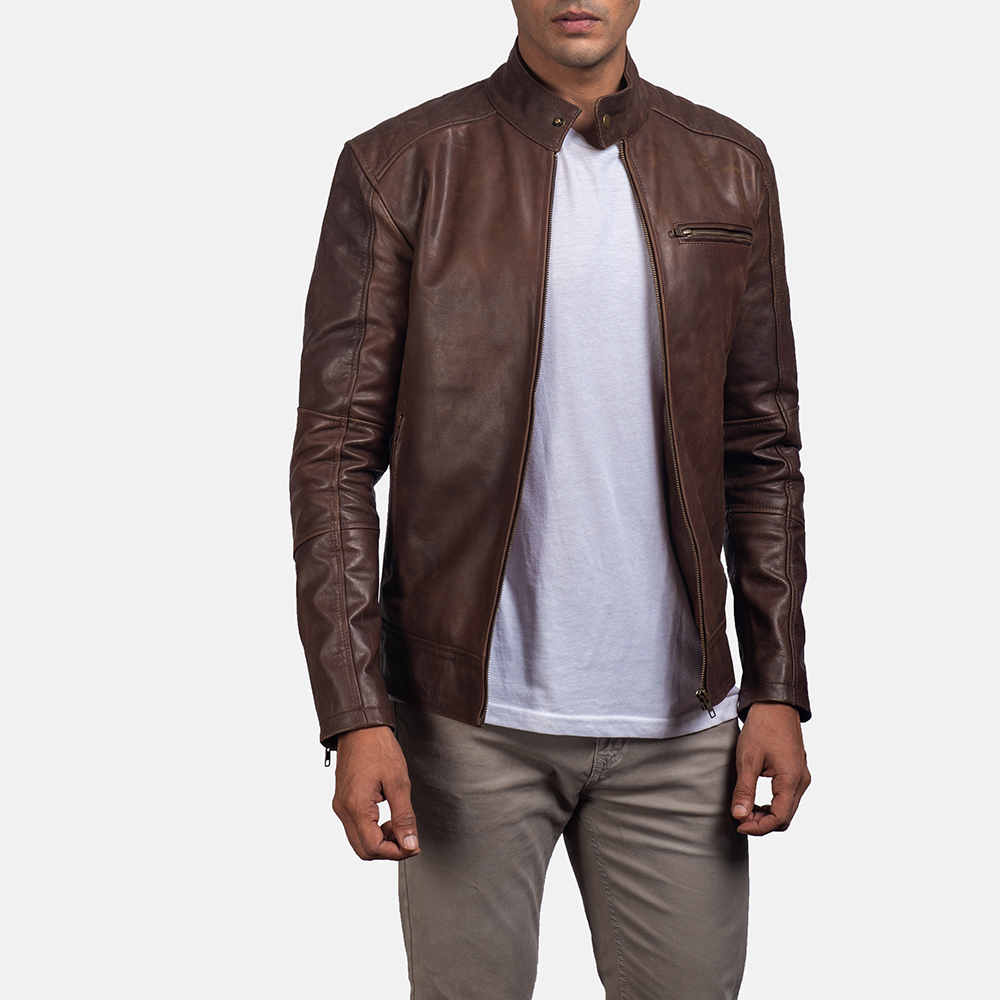 Men's Dean Brown Leather Biker Jacket